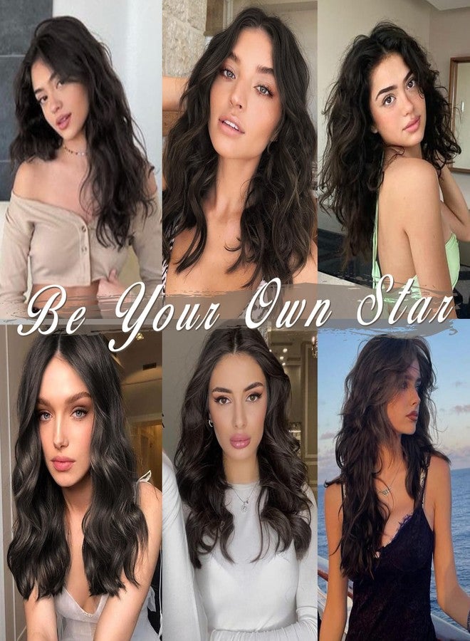 بارسدار وصلات شعر بارسدار مموجة باللونين الأسود والبني - وصلات شعر قصيرة مموجة بطول 14 بوصة للنساء - 5 قطع من الشعر الصناعي الكثيف والناعم والكثيف، سهل الارتداء، باللونين الأسود والبني، مناسب للاستخدام اليومي والحفلات - Image 5